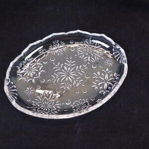 Mikasa Snowflake Clear Glass Oval Candy Dish 9 1/4" Christmas Holiday Winter